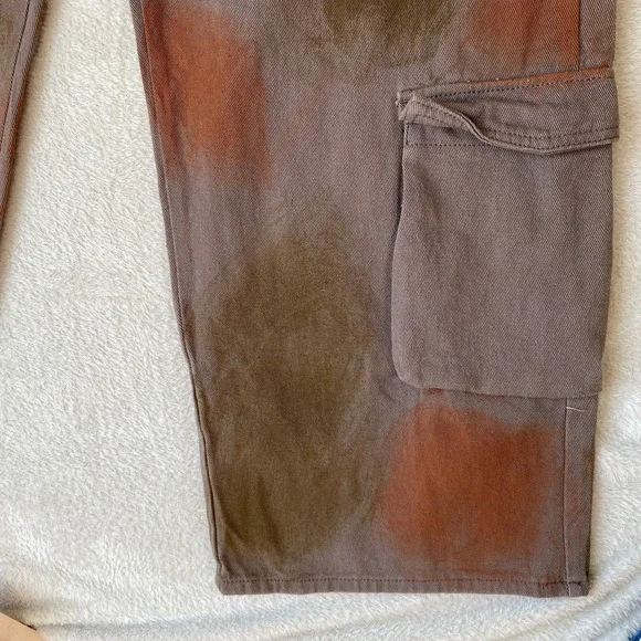 Pretty Little Thing Wide Leg Cargo Jeans Women Size 14 Brown Grunge Baggy NWT - Picture 6 of 8